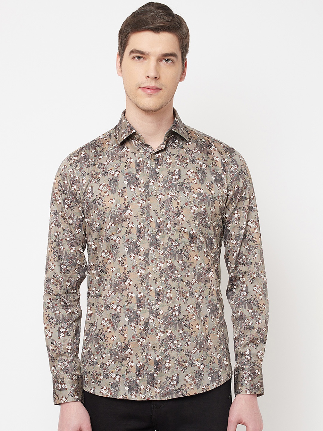 

Crimsoune Club Men Grey Slim Fit Floral Printed Casual Shirt