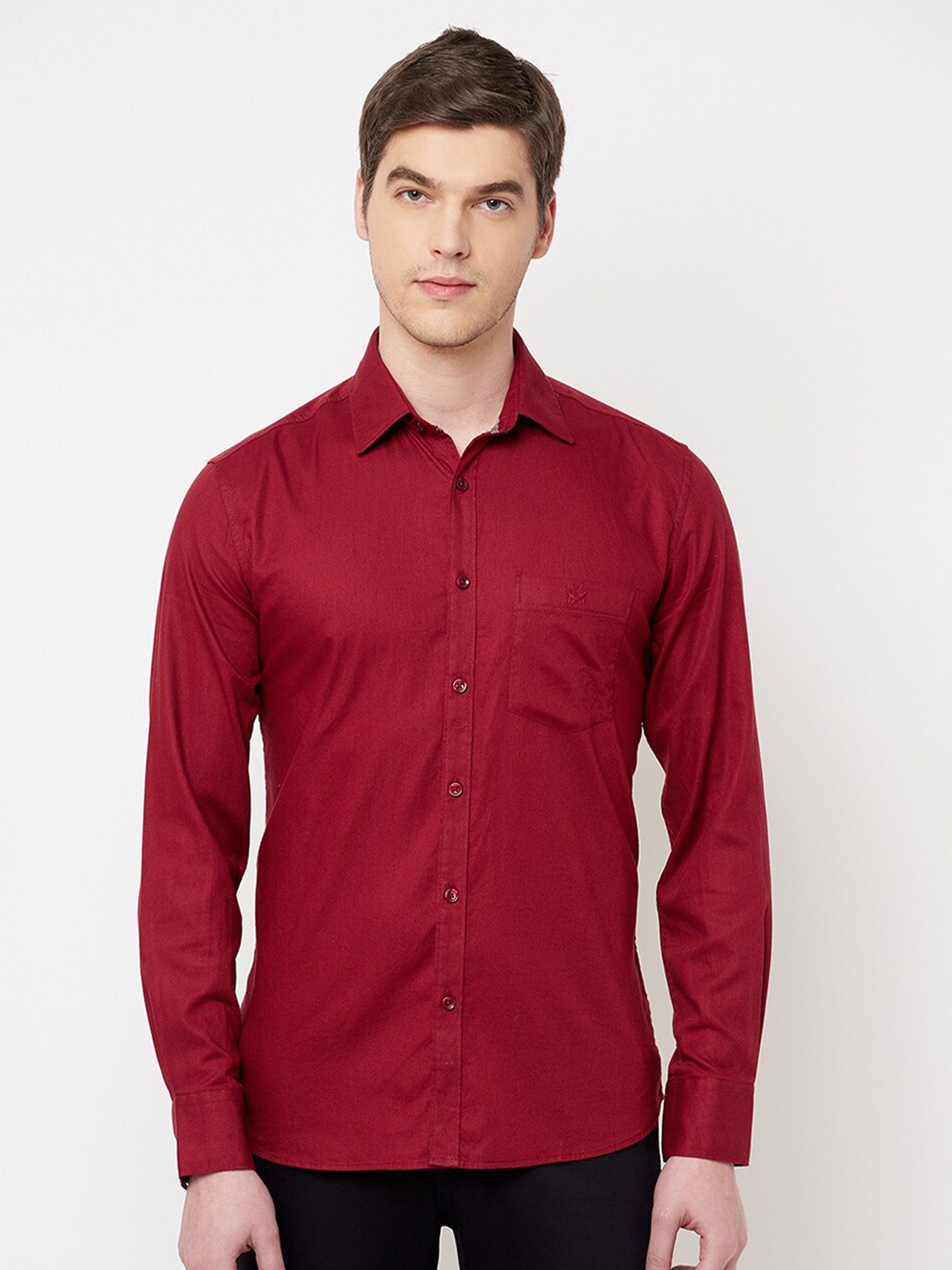 

Crimsoune Club Men Maroon Cotton Slim Fit Casual Shirt