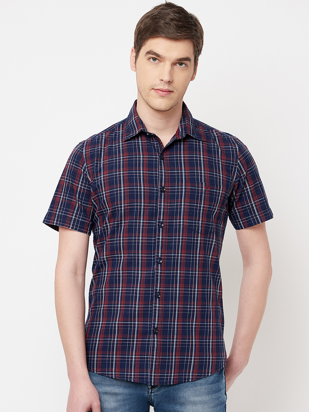 

Crimsoune Club Men Blue Slim Fit Tartan Checks Checked Casual Shirt