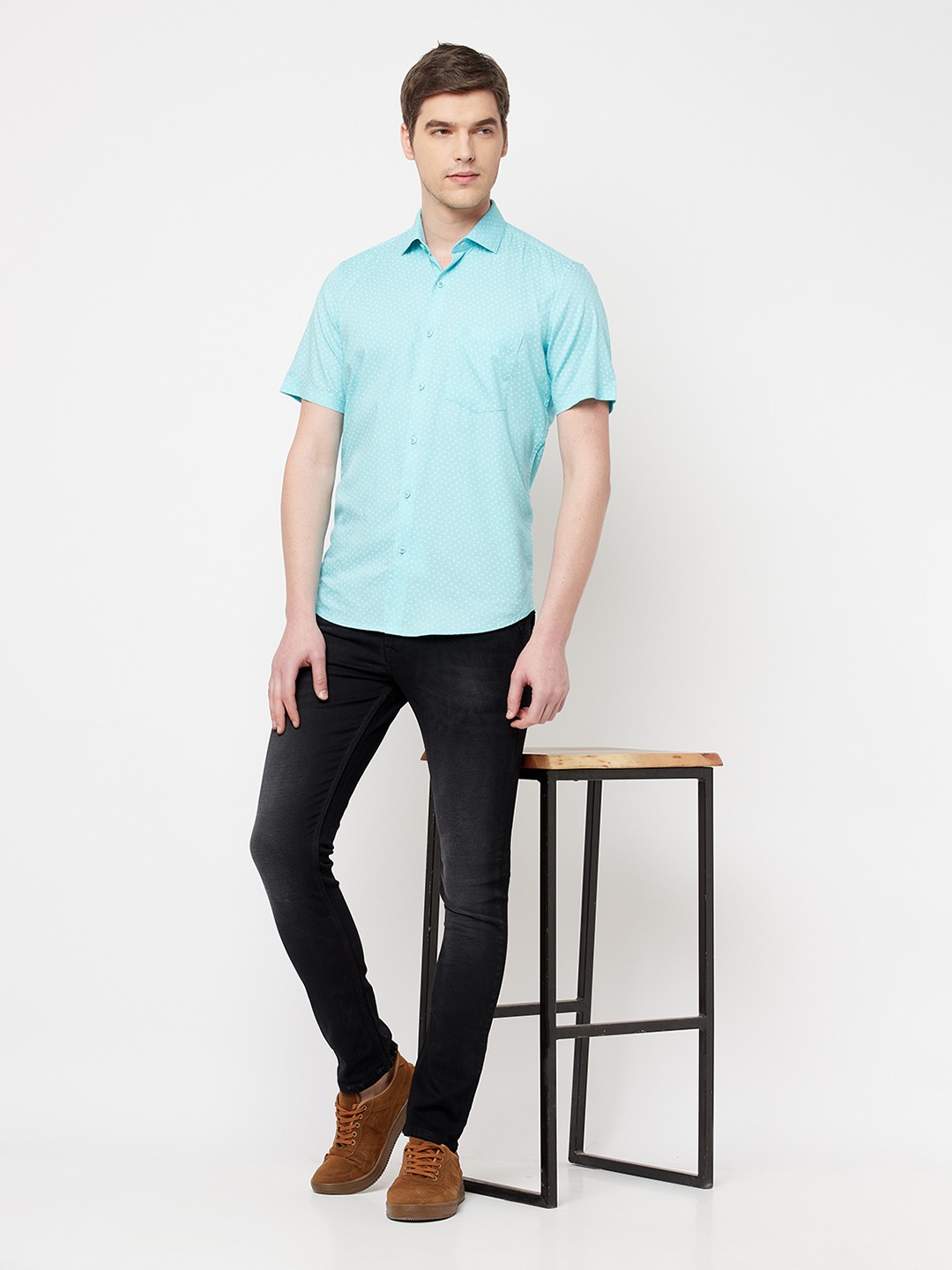 

Crimsoune Club Men Sea Green Slim Fit Printed Pure Cotton Casual Shirt