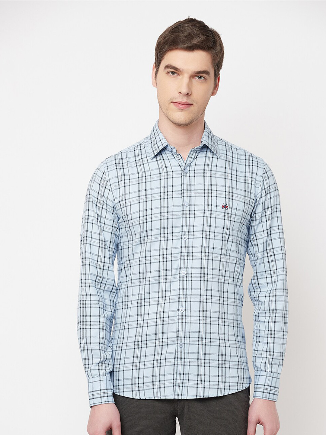 

Crimsoune Club Men Blue Cotton Slim Fit Tartan Checked Casual Shirt
