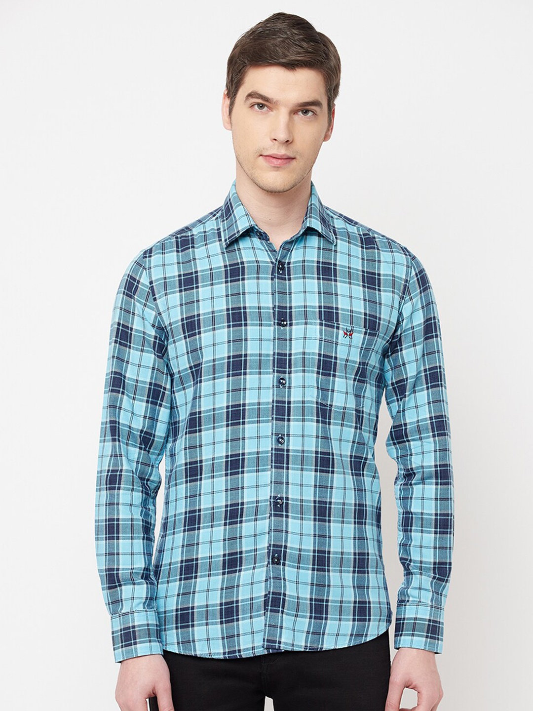 

Crimsoune Club Men Blue Slim Fit Tartan Checked Casual Shirt