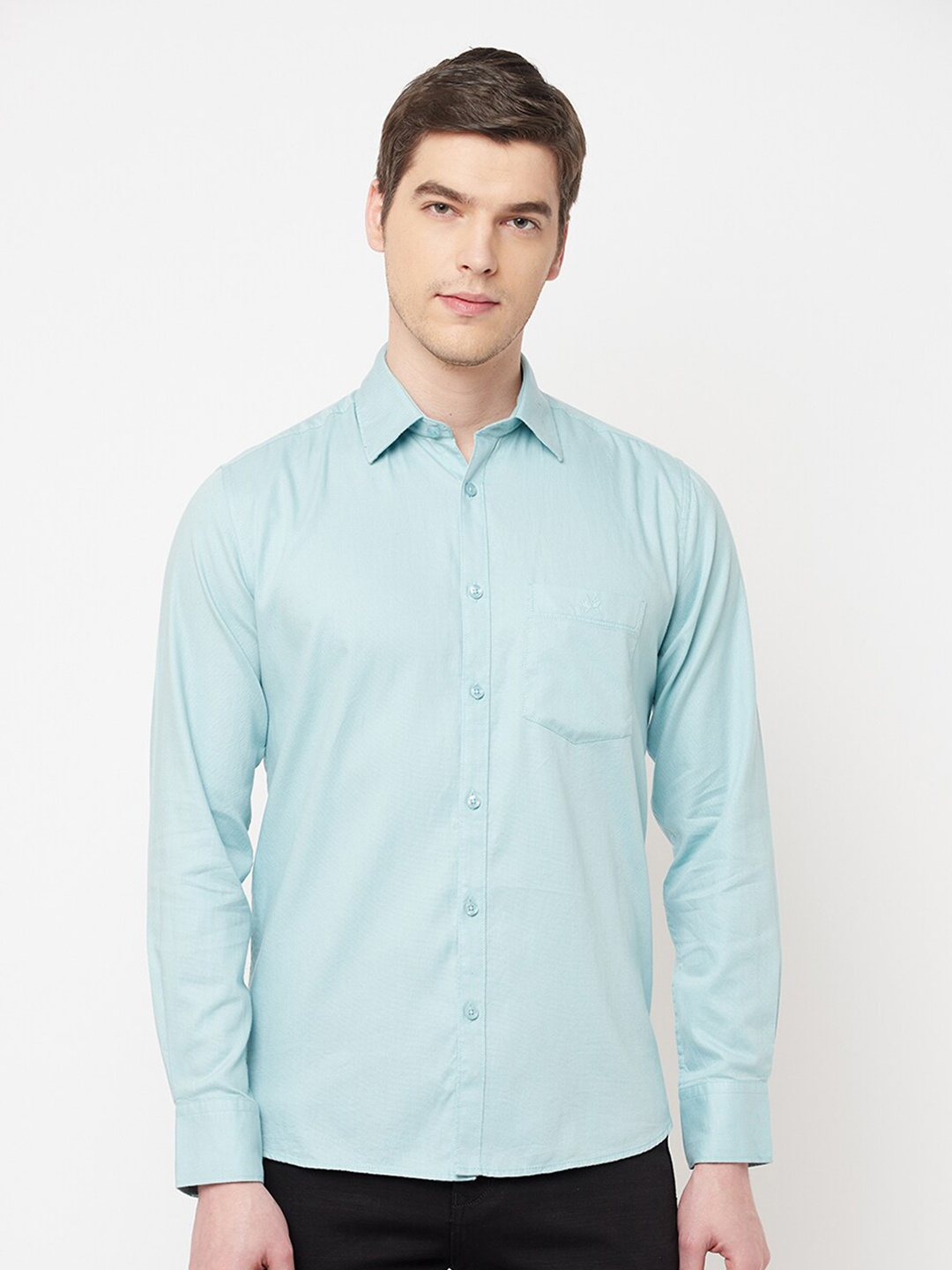 

Crimsoune Club Men Blue Cotton Slim Fit Casual Shirt
