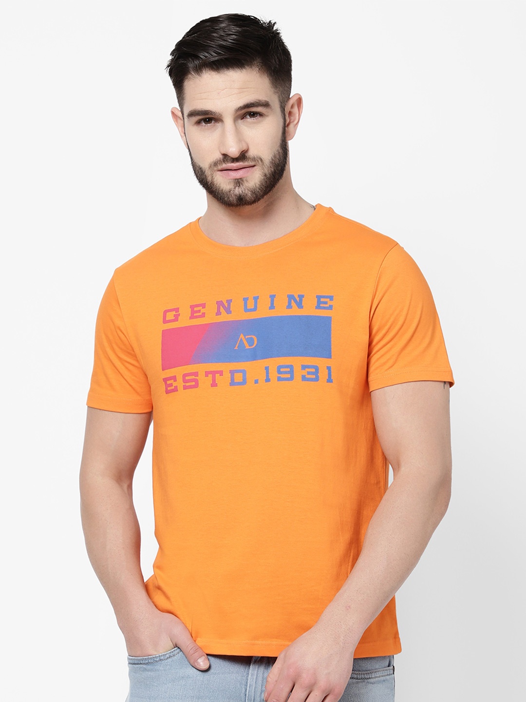 

AD By Arvind Men Orange Printed Pure Cotton T-shirt