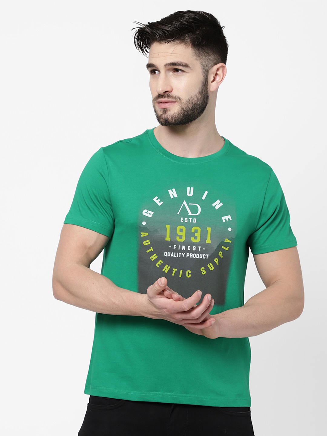 

AD By Arvind Men Green Typography Printed T-shirt