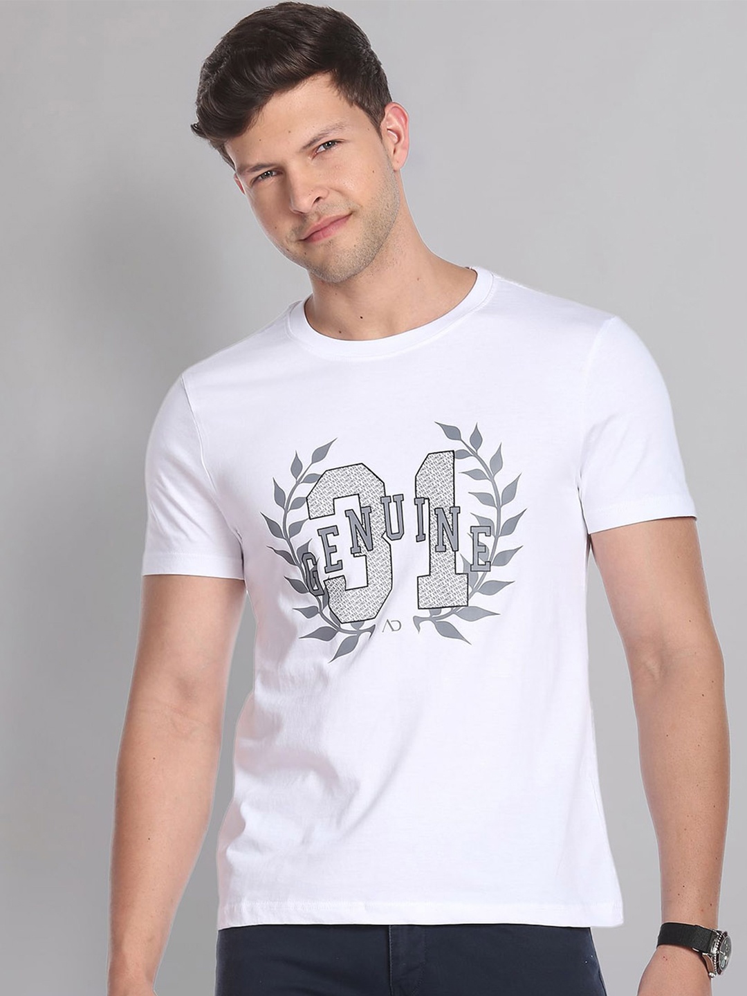 

AD By Arvind Men White Printed Pure Cotton T-shirt