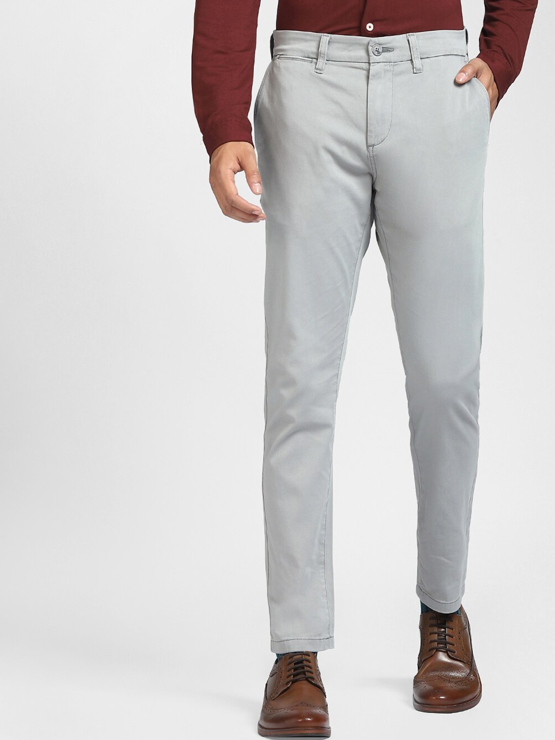 

Jack & Jones Men Grey Slim Fit Trousers