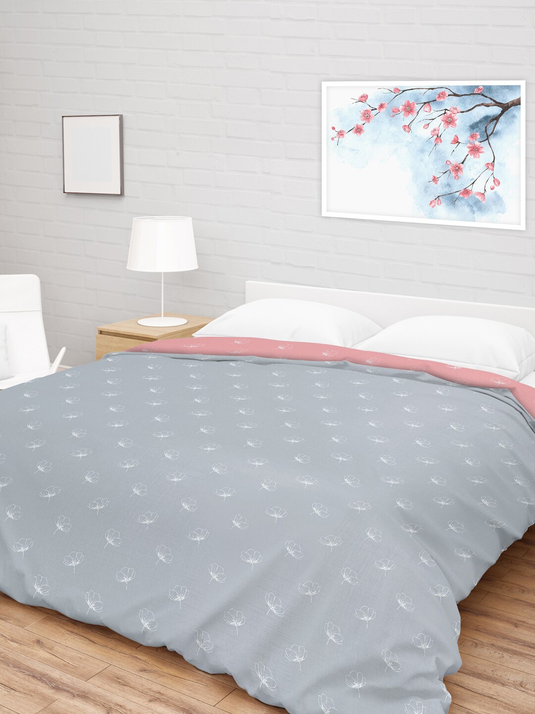 

MAYFAIR HOMES LONDON Pink & Grey Floral Mild Winter 150 GSM Double Bed Comforter