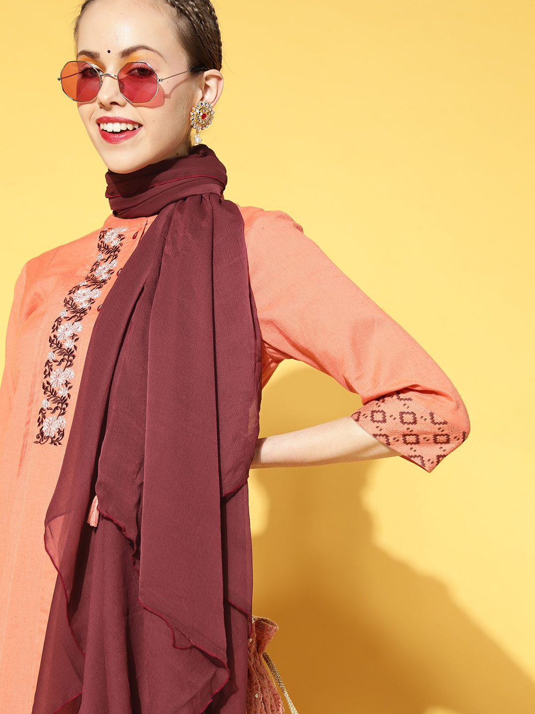 

Sangria Women Orange Kurta With Palazzos & Dupatta