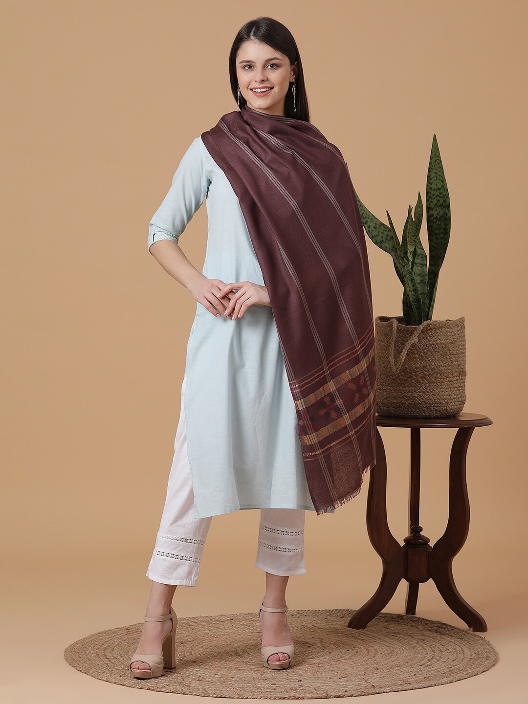 

SHINGORA Women Brown & Red Woven Design Stole