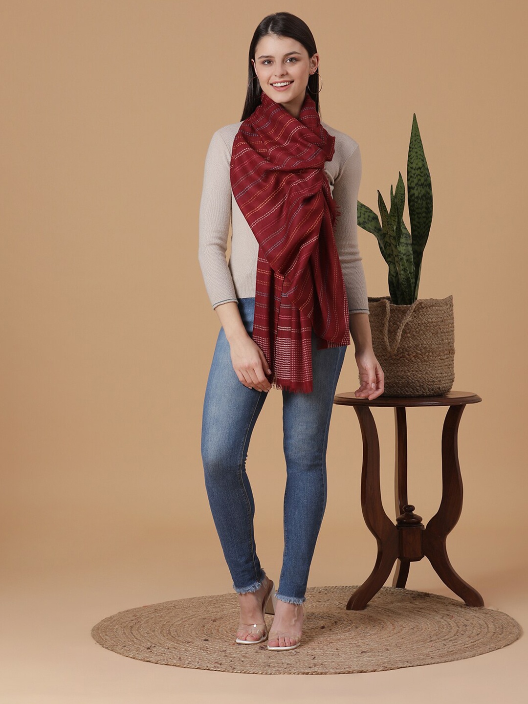 

SHINGORA Women Maroon & Orange Striped Stole