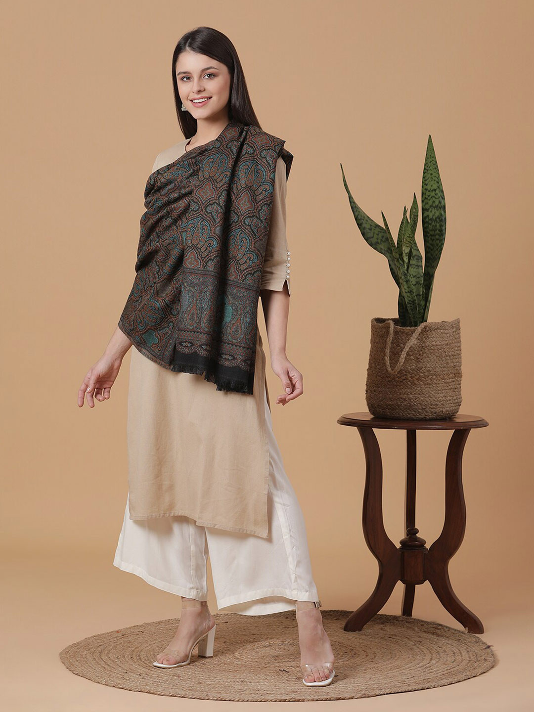 

SHINGORA Women Black & Blue Woven Design Stole