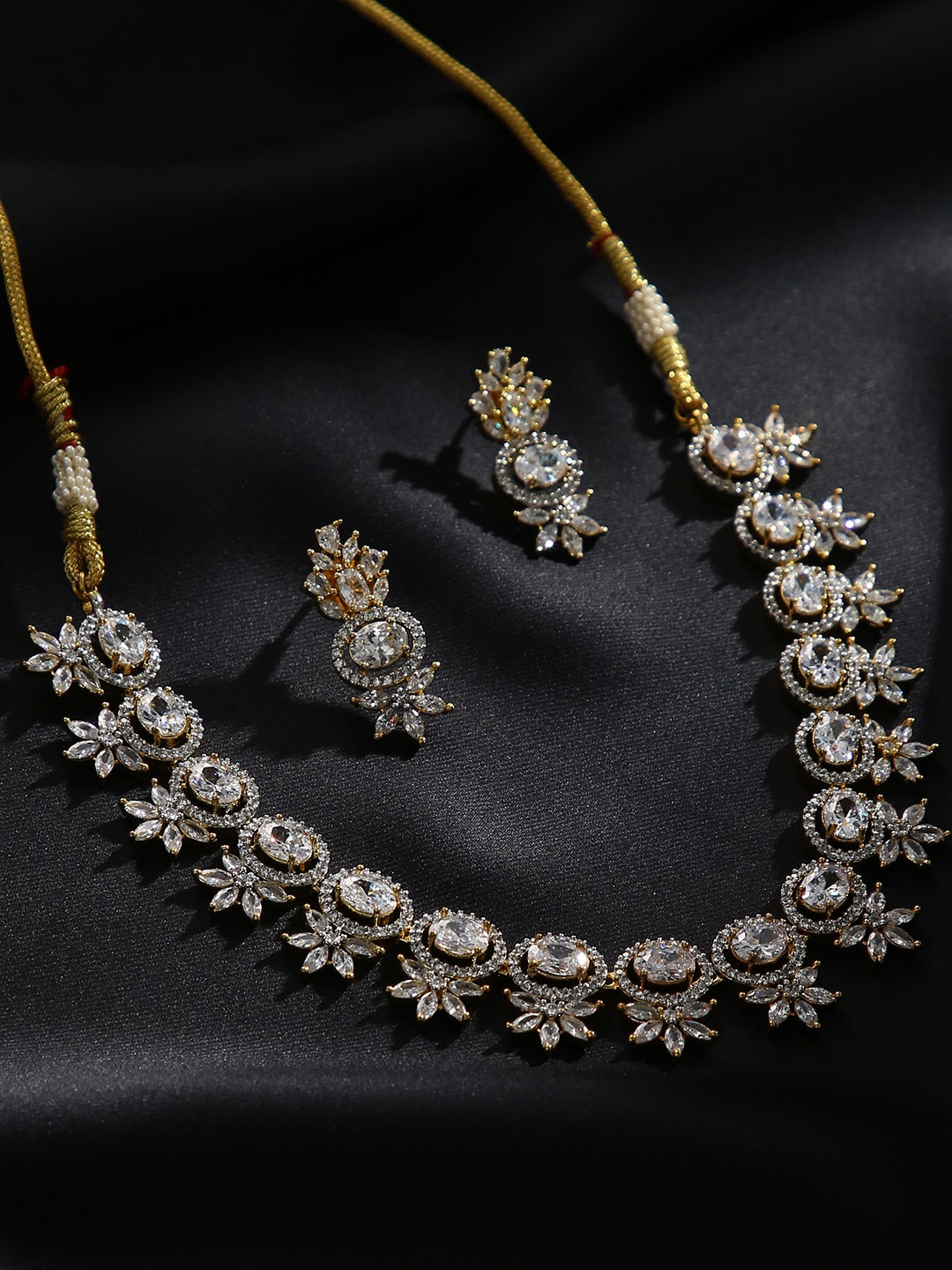 

justpeachy Gold-Plated & White Stone-Studded Jewellery Set