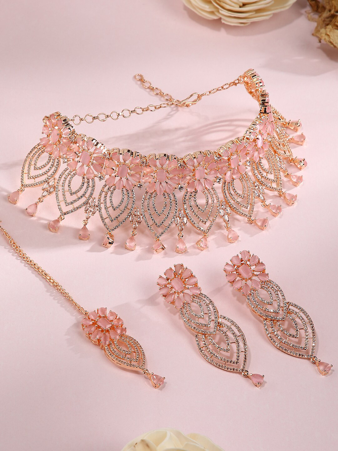 

justpeachy Women Pink American Diamond Set