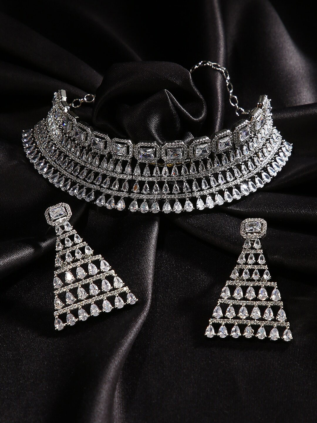 

justpeachy Silver-Plated White AD-Studded Jewellery Set