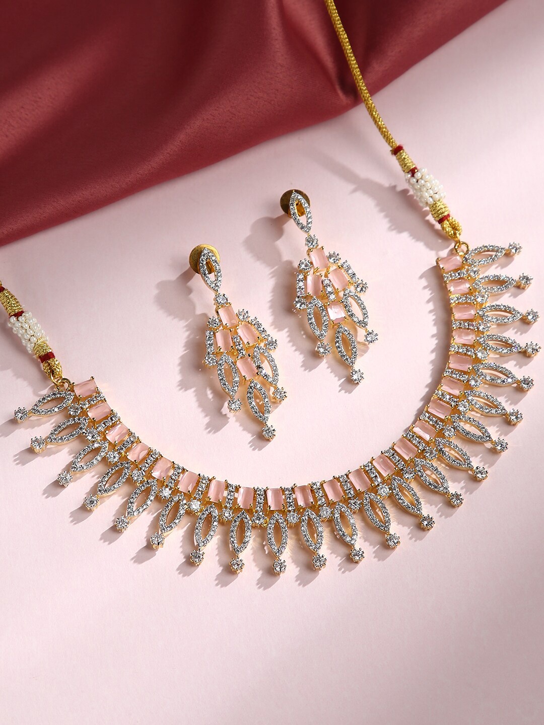

justpeachy Pink Artificial Stones & Beads Studded Jewellery Set