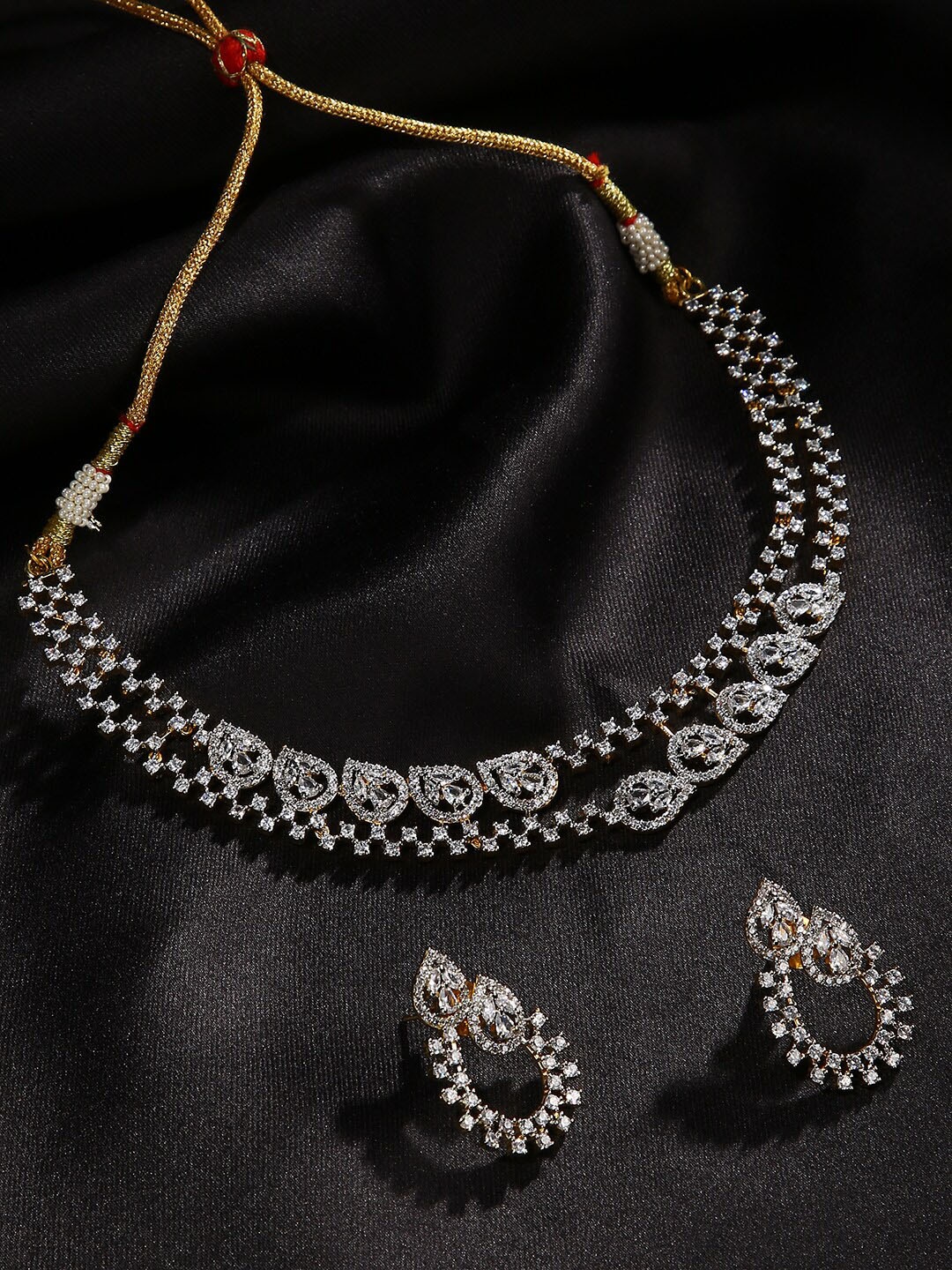 

justpeachy Gold-Plated & White Stone-Studded Jewellery Set