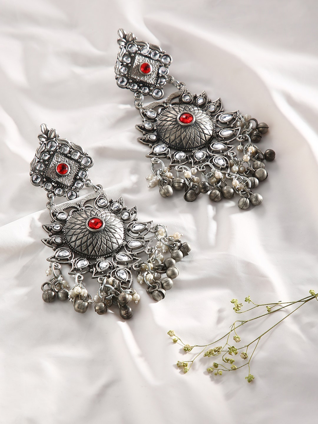 

justpeachy Red & Silver-Toned Contemporary Drop Earrings