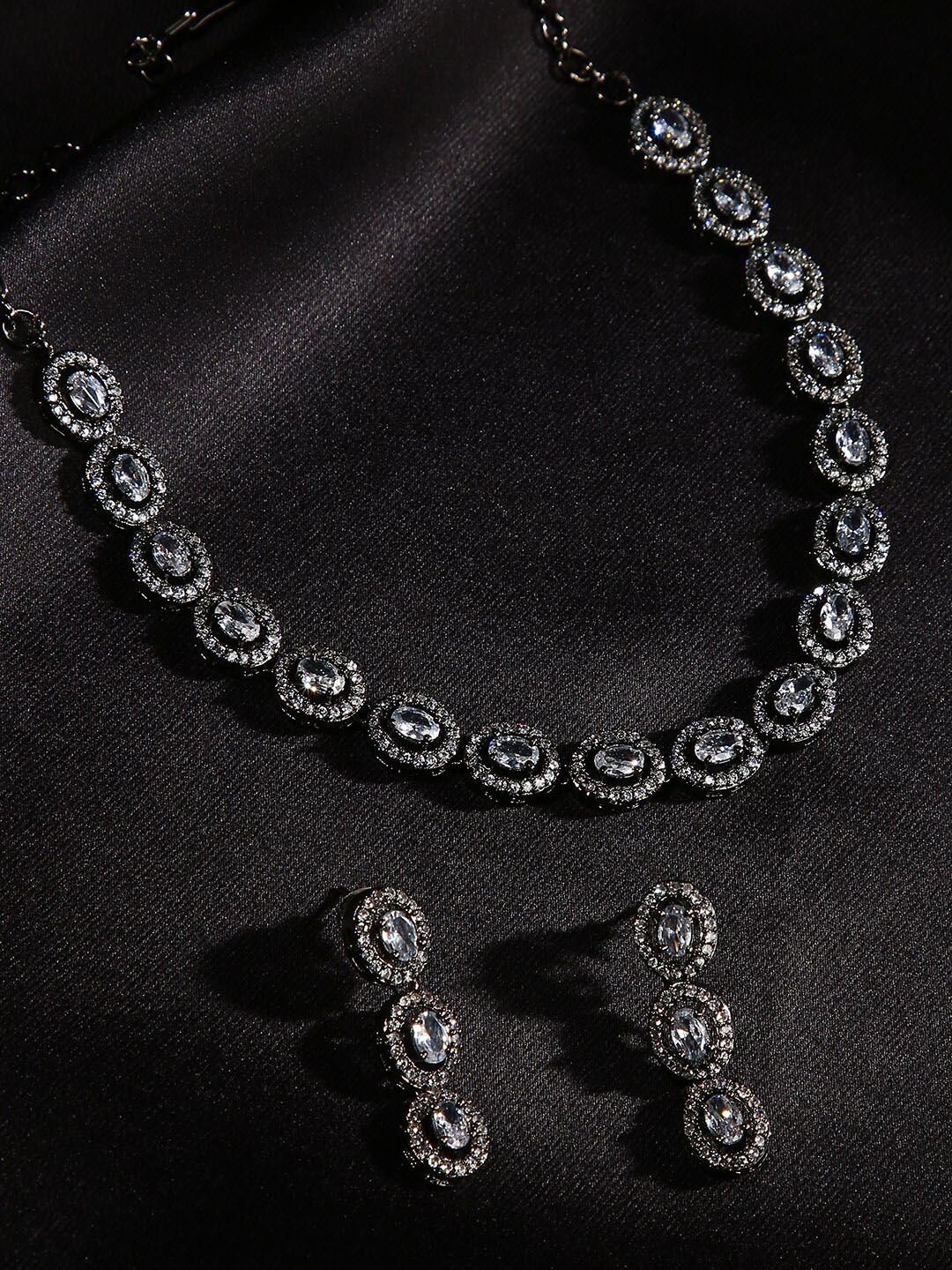 

justpeachy Silver-Plated White AD-Studded Jewellery Set