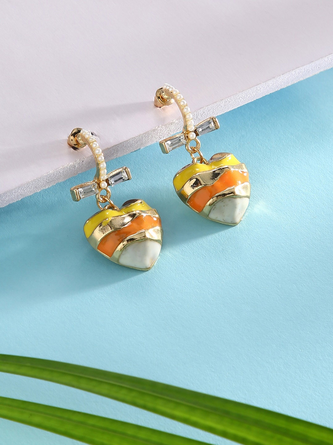 

justpeachy Multicoloured Enamelled Heart Shaped Drop Earrings, Multi