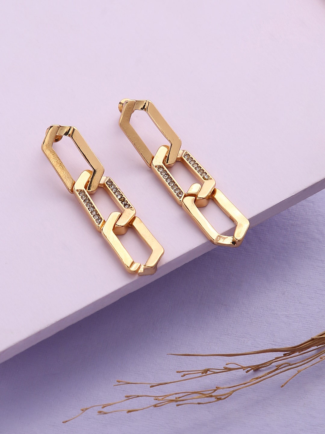 

justpeachy Gold-Toned Contemporary Drop Earrings