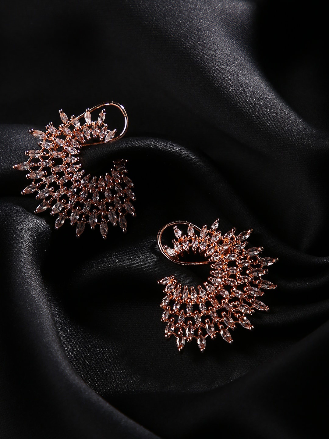 

justpeachy Rose Gold Toned & Plated AD Studded Contemporary Drop Earrings