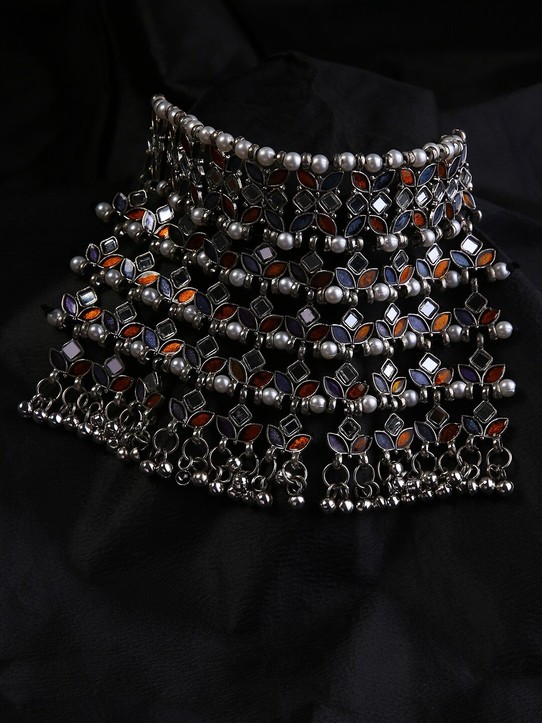 

justpeachy Silver-Plated & Orange Oxidised Necklace