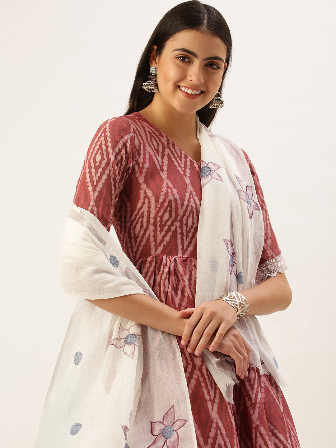 

ASVA Women Off White & Blue Pure Cotton Printed Scarf