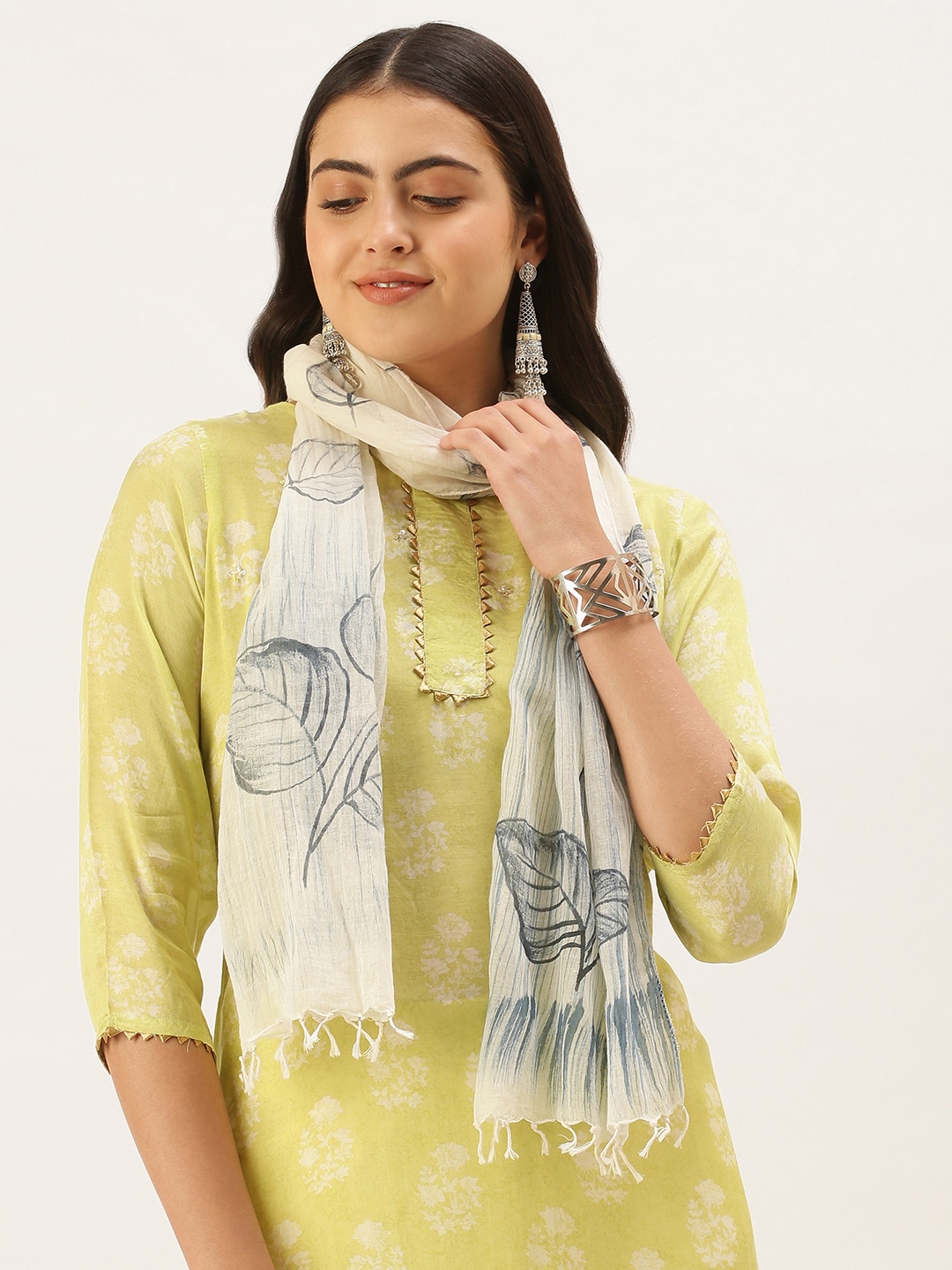 

ASVA Women Blue & Off White Pure Cotton Printed Scarf