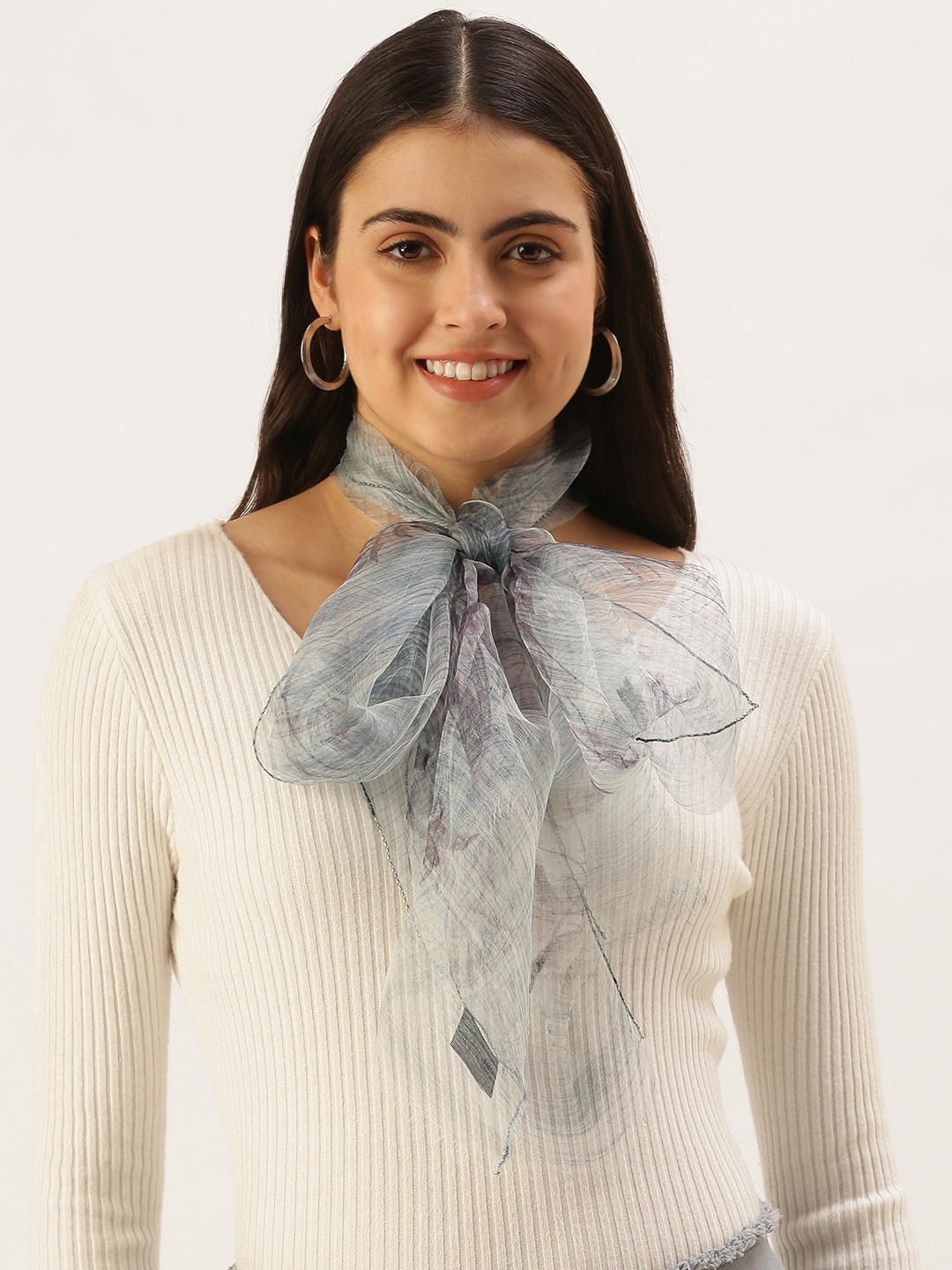 

ASVA Women Grey Printed Scarf
