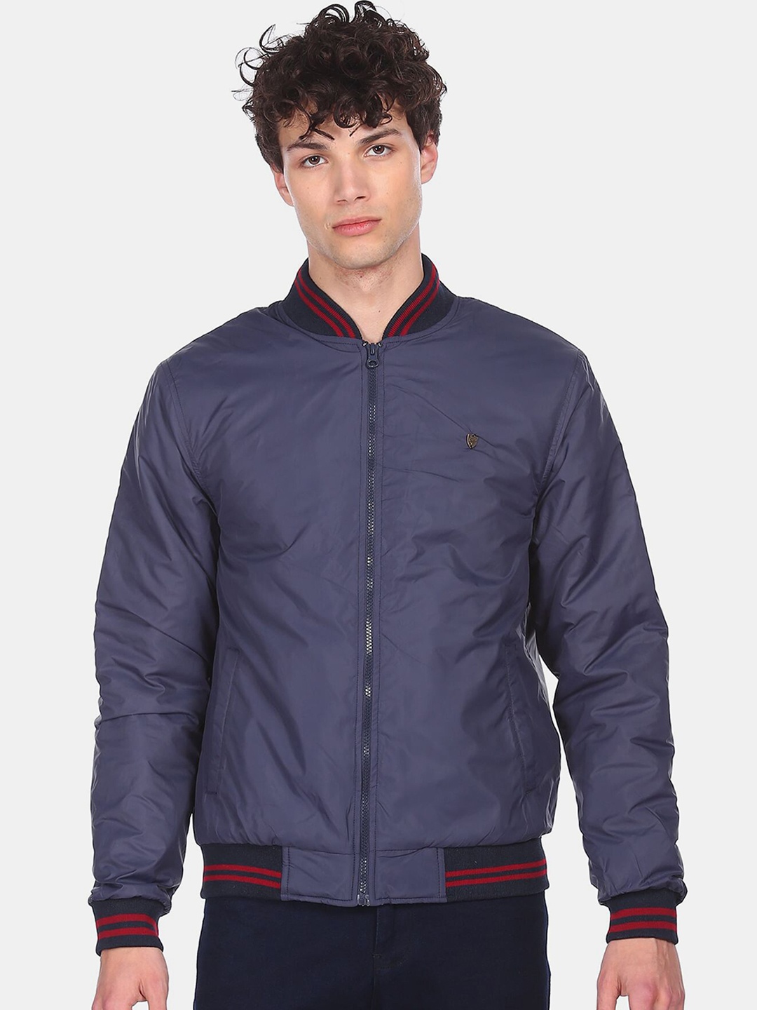 

Ruggers Men Blue Geometric Bomber Jacket