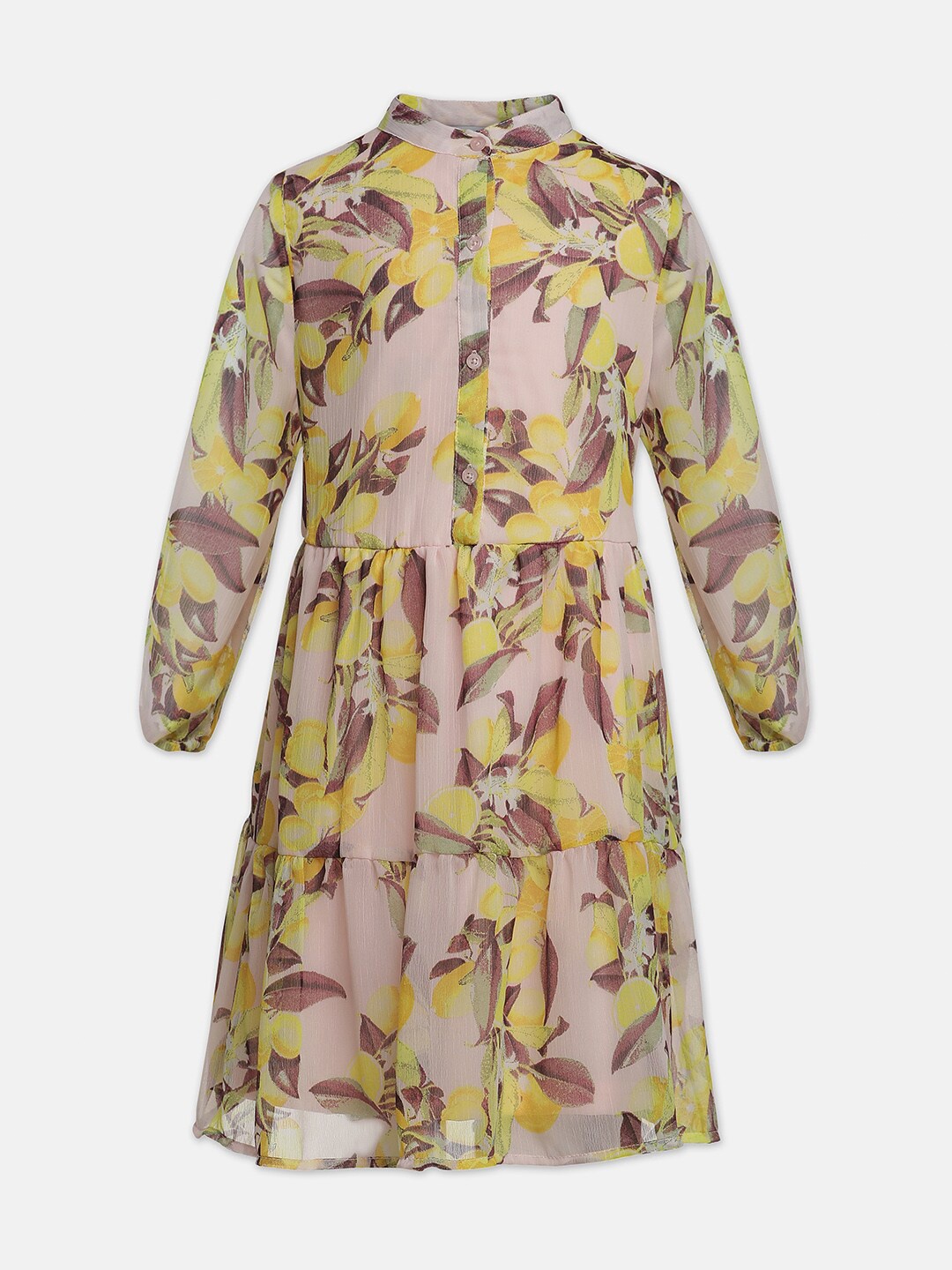 

Oxolloxo Yellow Floral Satin A-Line Dress
