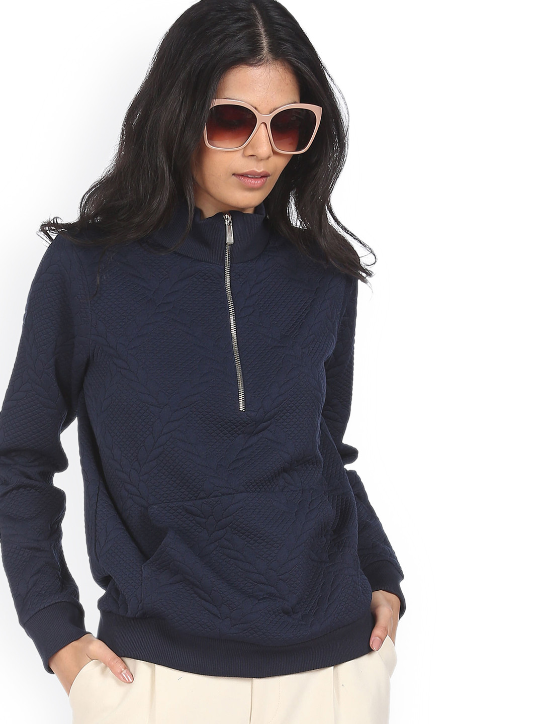 

Sugr Women Blue High Neck Sweatshirt