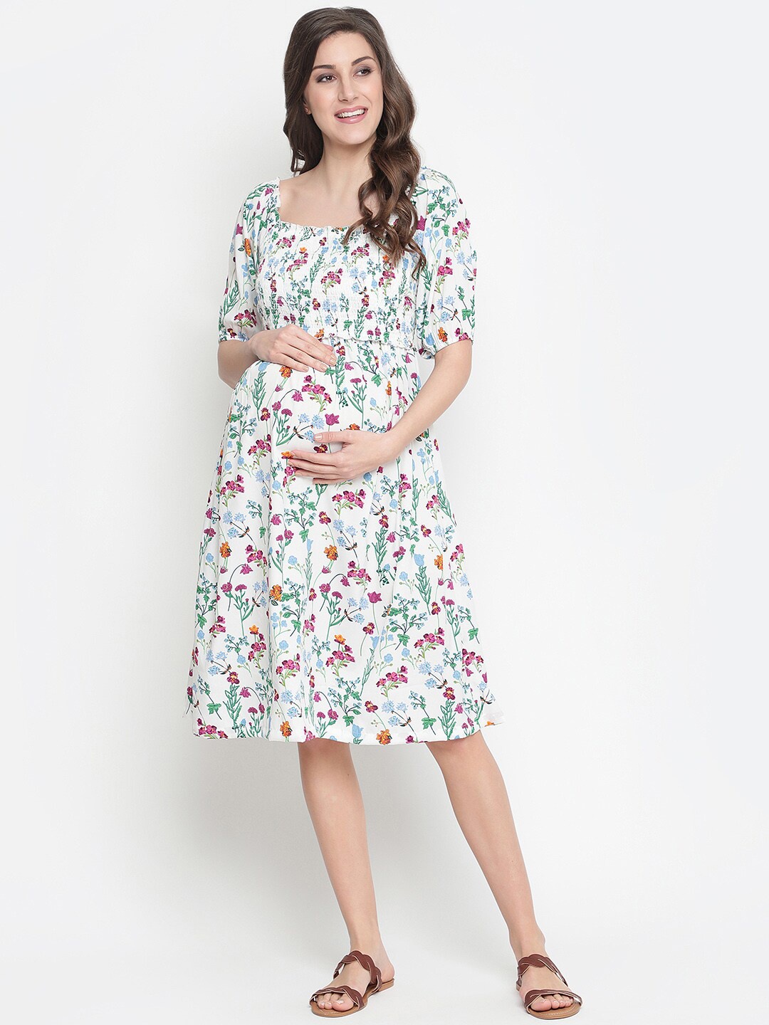 

Oxolloxo White & Multicoloured Floral Satin Dress