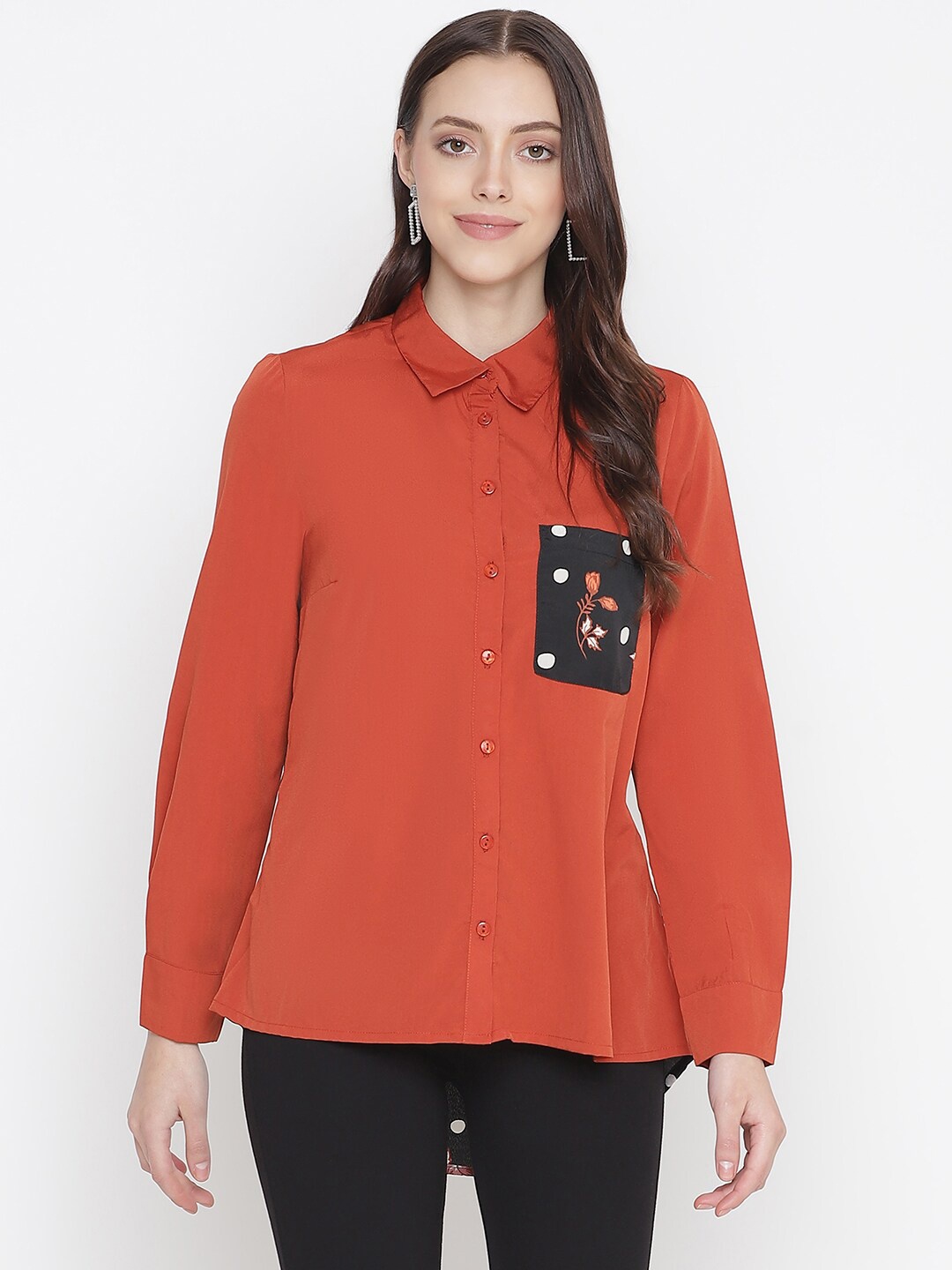 

Oxolloxo Women Rust Orange Classic Casual Shirt