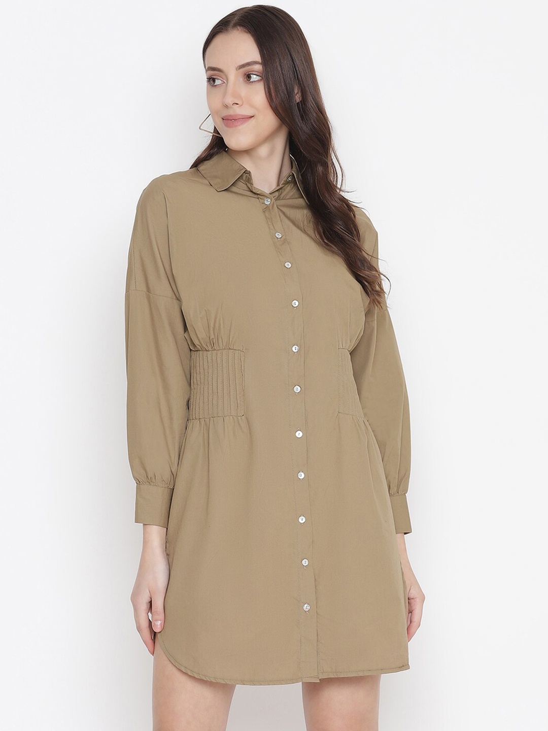 

Oxolloxo Women Khaki Solid Shirt Dress