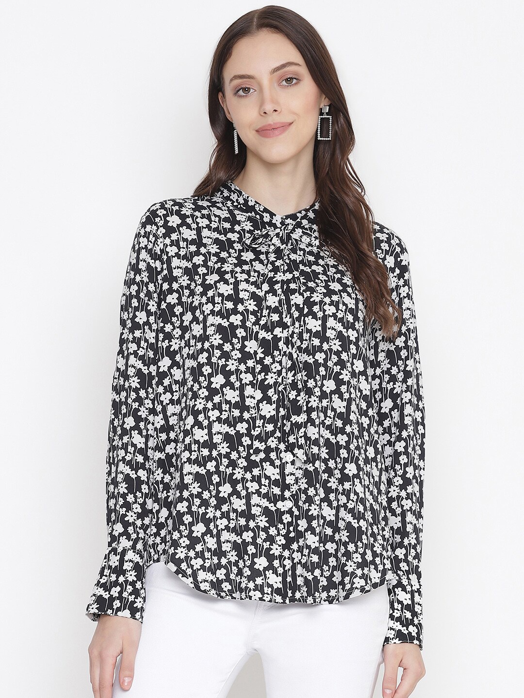 

Oxolloxo Black & White Floral Print Crepe Top