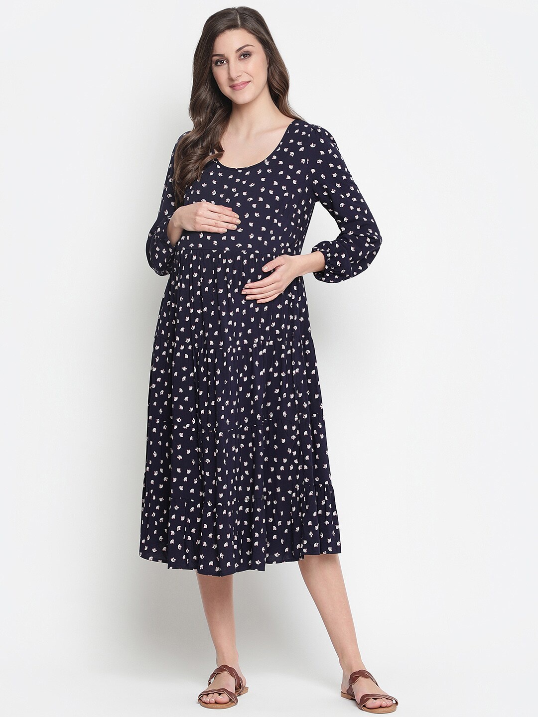 

Oxolloxo Black Satin Maternity A-Line Midi Dress