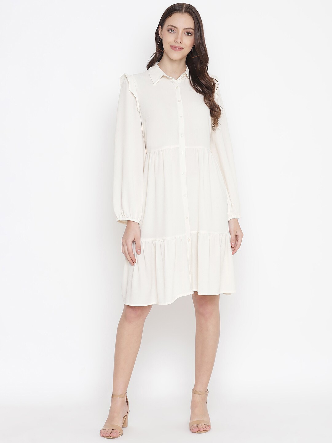 

Oxolloxo Beige Satin Shirt Dress