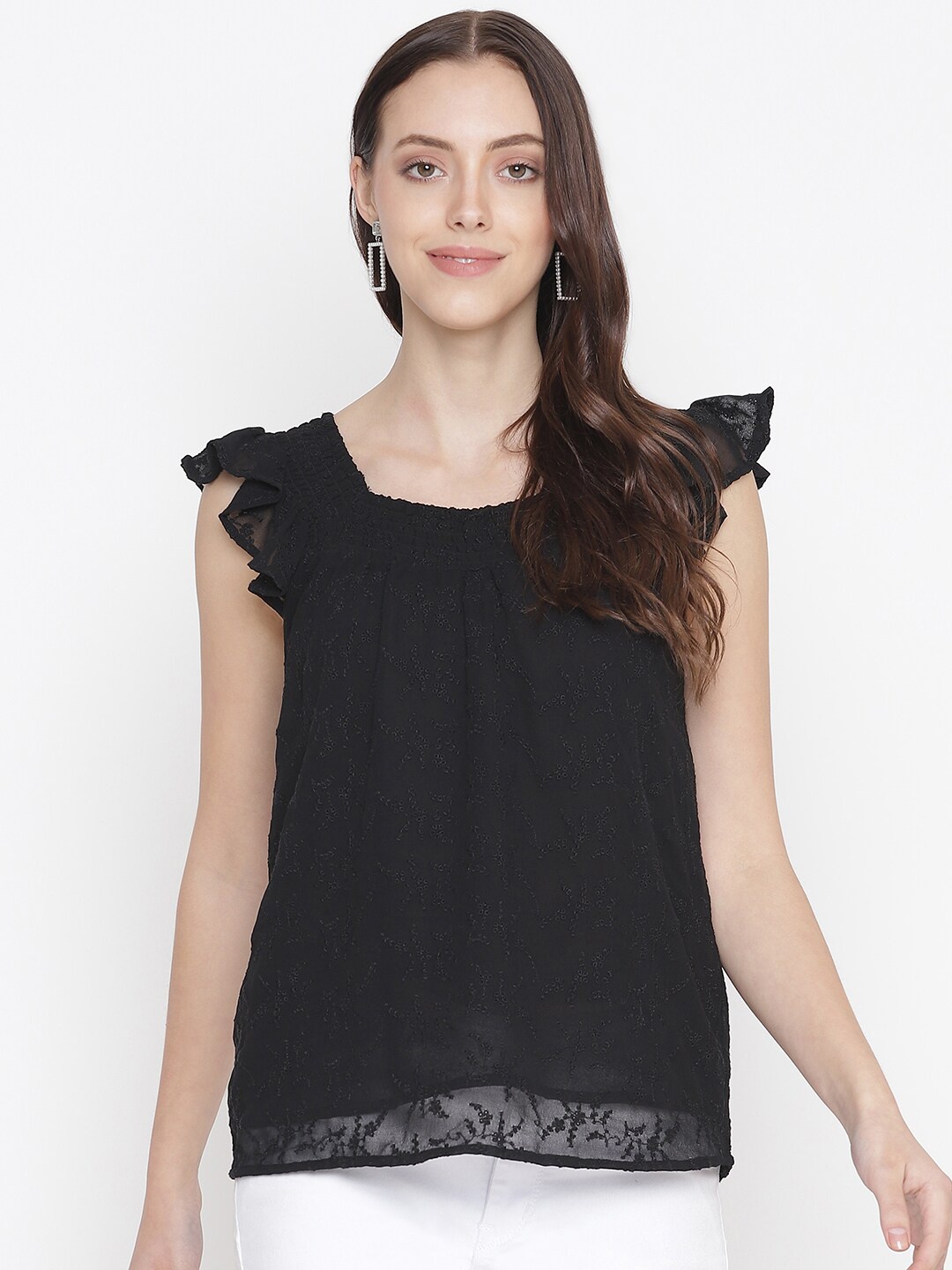 

Oxolloxo Black Floral Embroidered Top