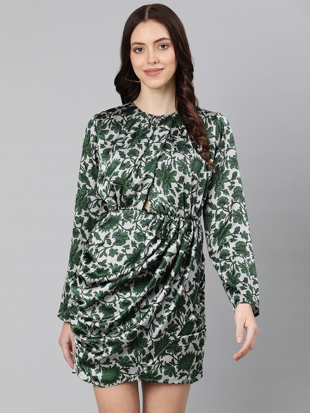 

Oxolloxo Green Floral Satin Sheath Dress