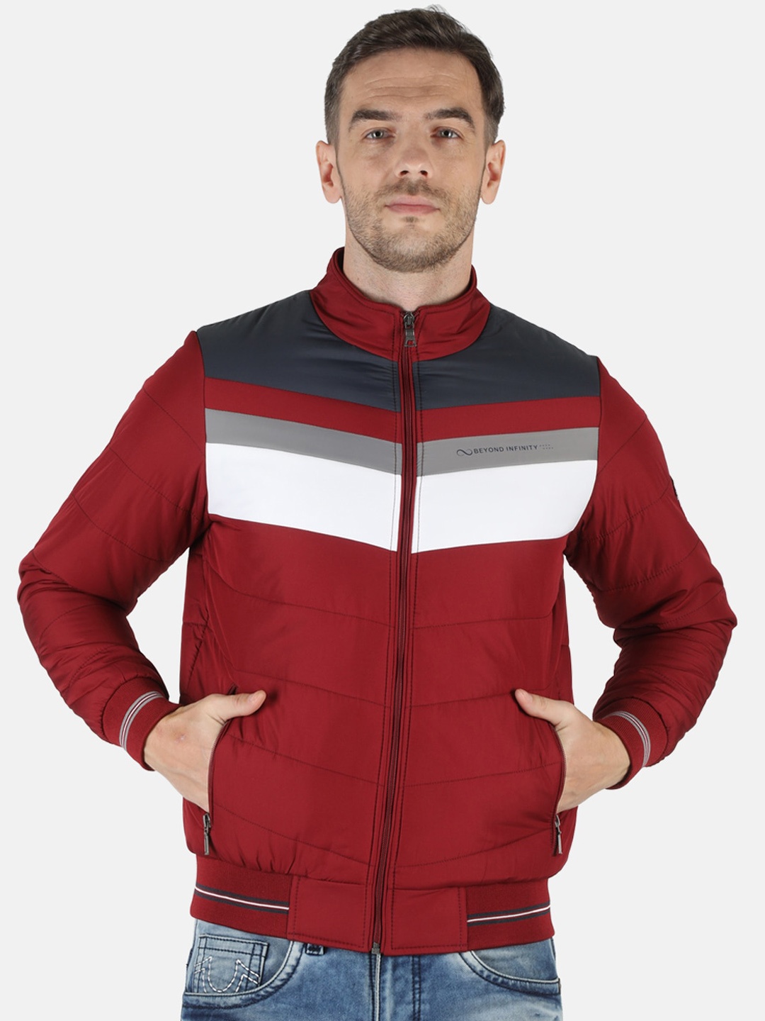 

Monte Carlo Men Maroon White Striped Lightweight Pure Wool Puffer Jacket