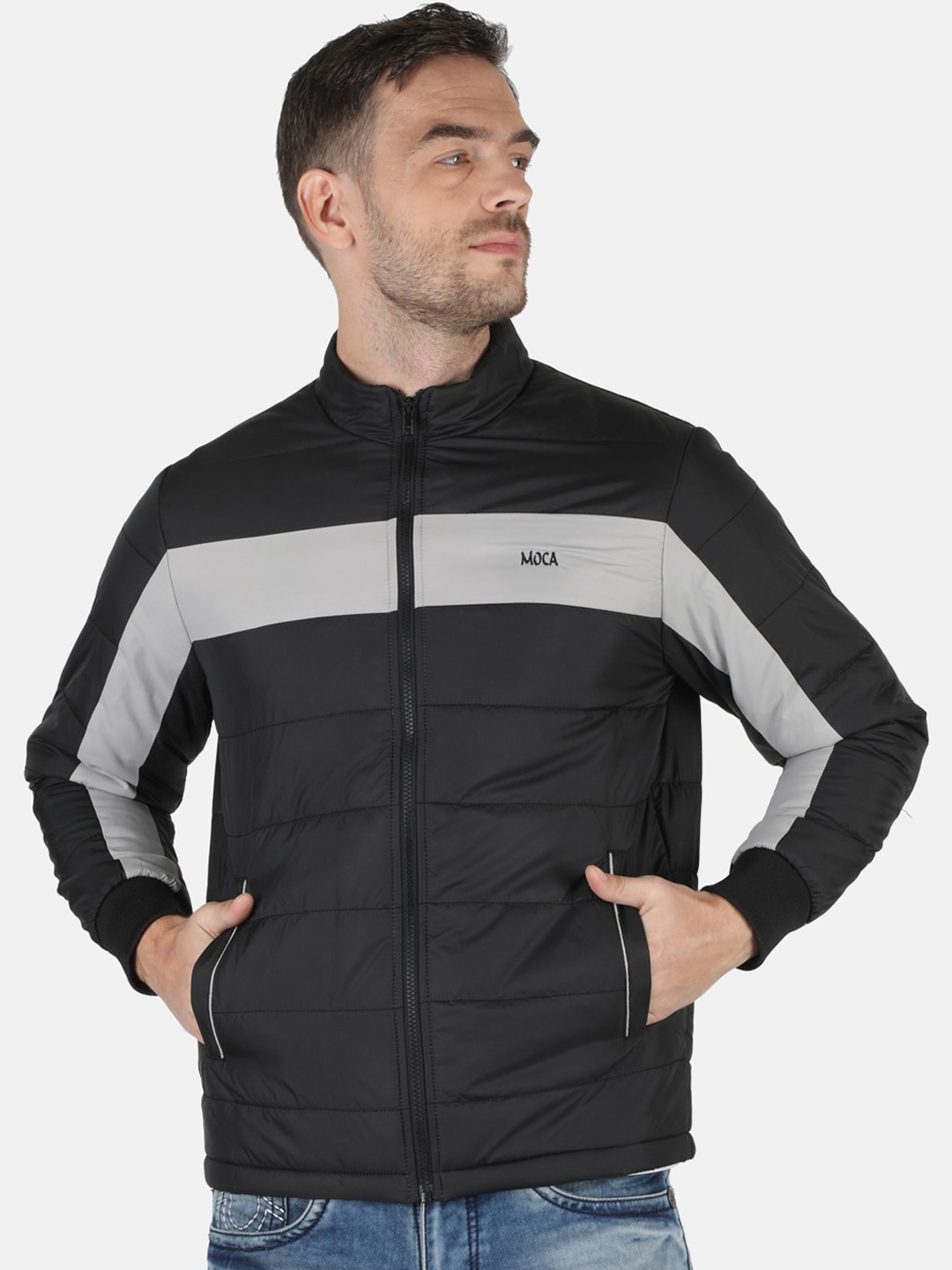 

Monte Carlo Men Black Colourblocked Lightweight Bomber Jacket