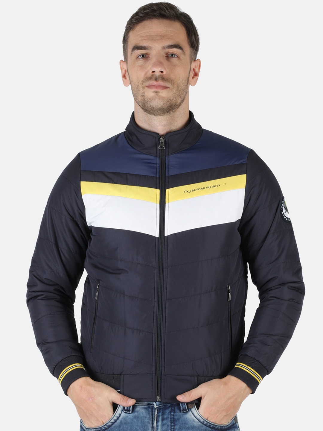 

Monte Carlo Men Navy Blue White Lightweight Pure Wool Puffer Jacket