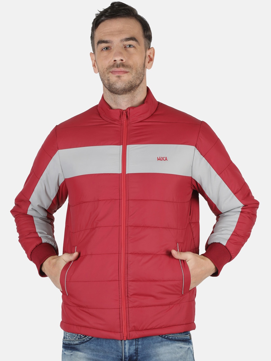 

Monte Carlo Men Red Colourblocked Lightweight Bomber Jacket