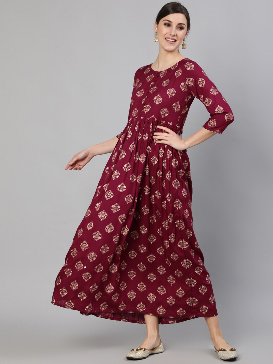 

Nayo Women Burgundy Ethnic Motifs Printed Maxi Dress