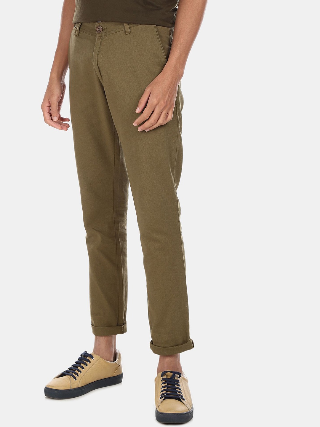 

Ruggers Men Olive Green Regular Fit Cotton Chinos Trousers