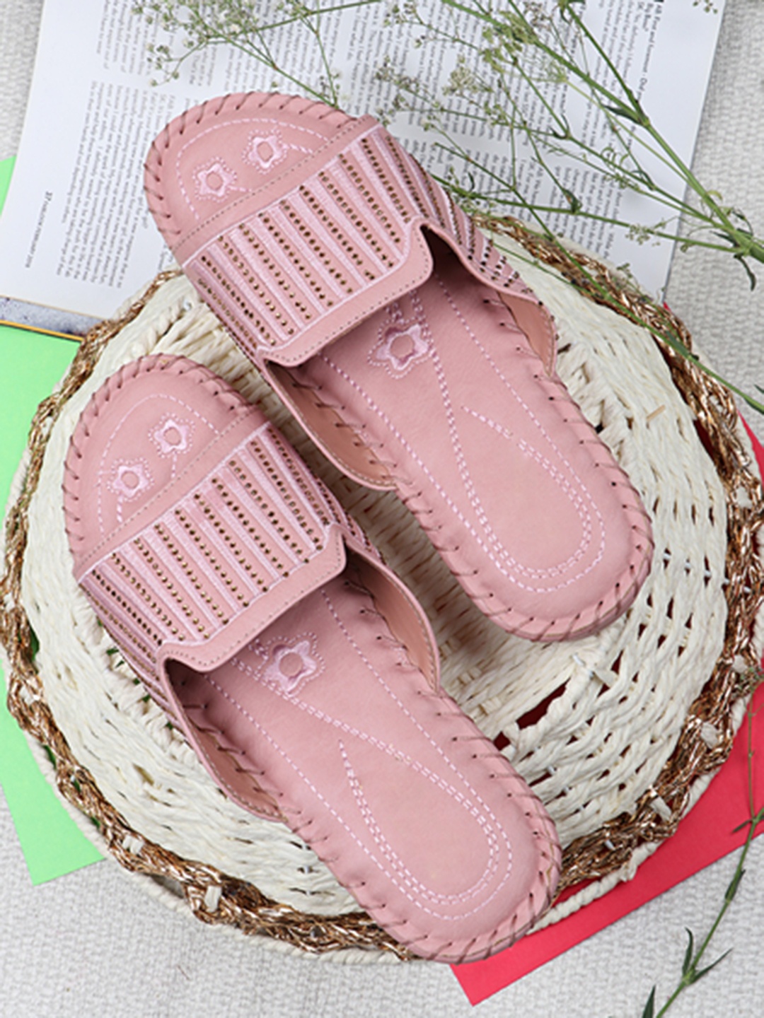 

THE WHITE POLE Pink Embellished Open Toe Wedge Sandals