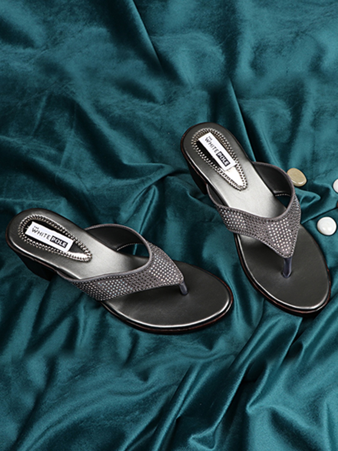 

THE WHITE POLE Grey Embellished Block Sandals
