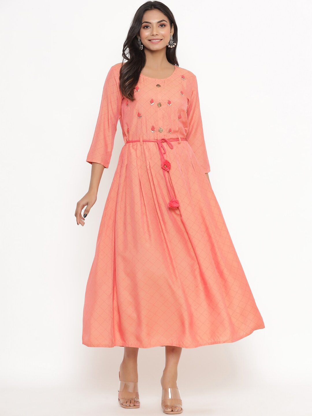 

DIVYANK Women Rust Floral Embroidered Dress